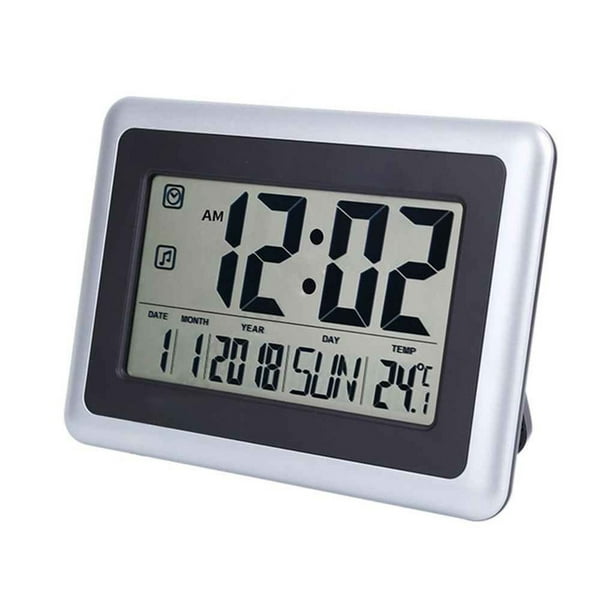 Lcd Digital Large Wall Clock Thermometer Desk Calendar Time Alarm