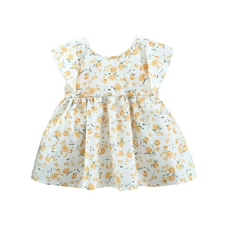 

Summer New Baby Girl Fashion Floral Print Flying Sleeve Dress Kids Party Dresses