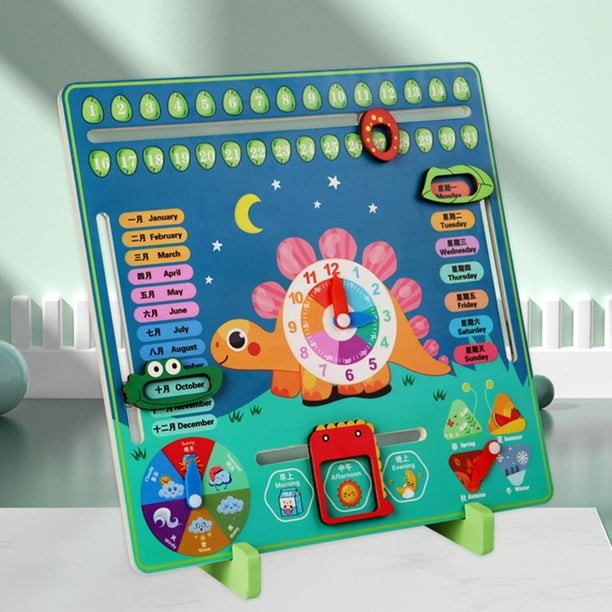 Calendario de madera portátil Reloj Aprendizaje Juguete educativo Calendario Tiempo Aprendizaje Juguete Material didáctico Tablero ocupado para Pequeña CUTICAT Calendario Reloj Juguetes
