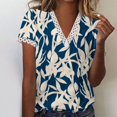 thumbnail image 1 of Hauts d'Été pour Femmes 2023 Mode Oversize Col en V Patchwork en Dentelle Manches Courtes Blouse Décontractée Chemises Col en V en Dentelle pour Femmes, 1 of 5