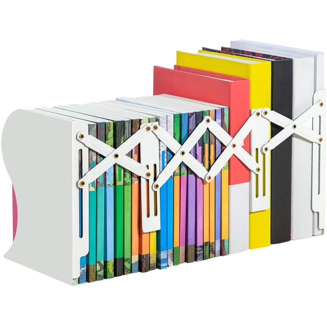 Sujetalibros ajustables, sujetalibros de escritorio resistentes, organizador de libros de oficina, sujetalibros decorativos de metal para niños, libros, revistas, blanco