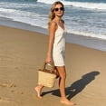 thumbnail image 6 of Floleo Natural Woven Straw Bag, 7x6 Inch Beige Handmade Rattan Shoulder Bag for Women, Summer Fashion Boho Purse for Beach, Vacation, Casual Outfit, Daily Use, 6 of 6