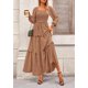 thumbnail image 3 of Vestido PRETTYGARDEN Maxi de Manga Larga con Escote Cuadrado y Fruncido Talla M, 3 of 8