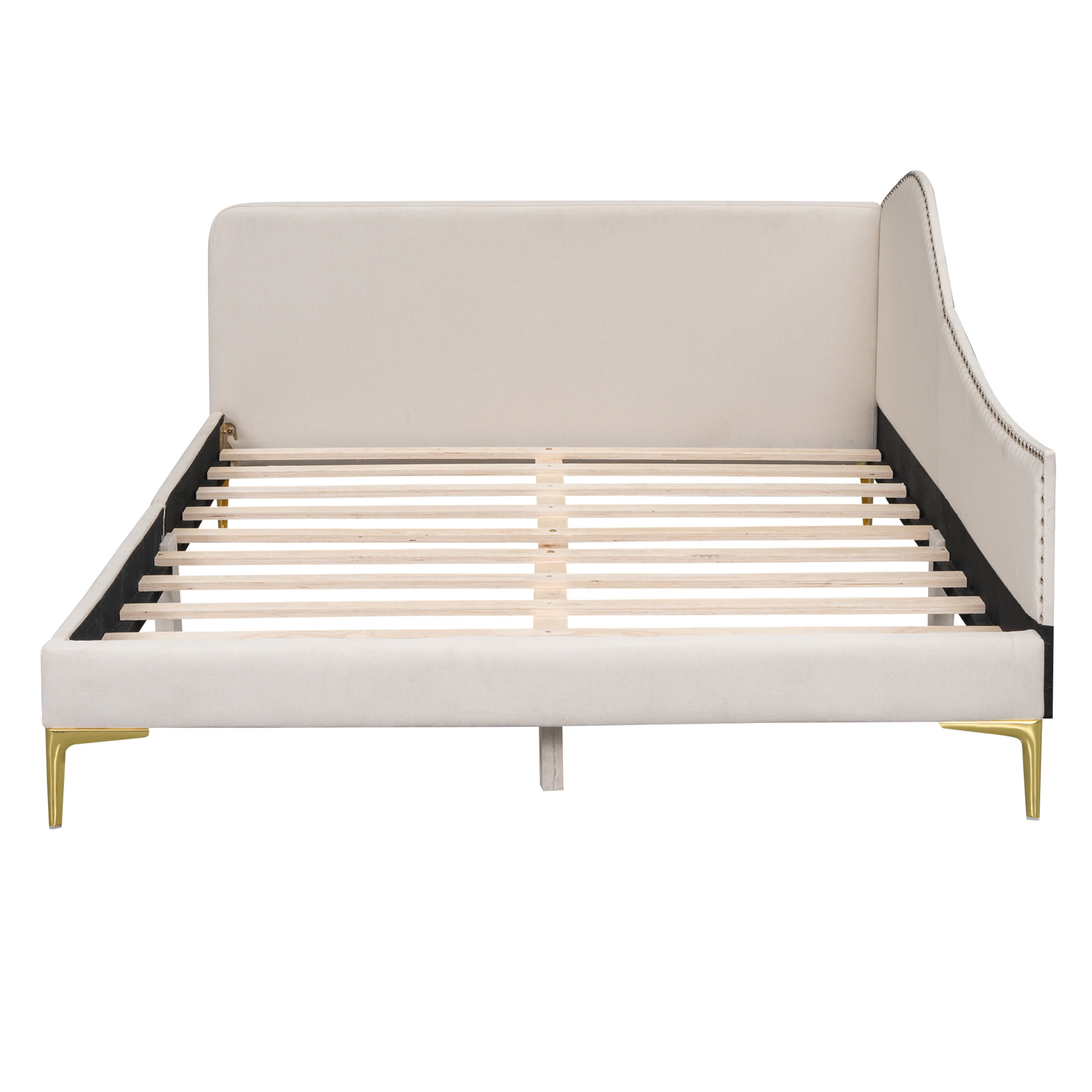 Noble House Full Upholstered Daybed, Modern Linen Sofa Bed with Armrest and Backrest, Space Saving Design, Beige