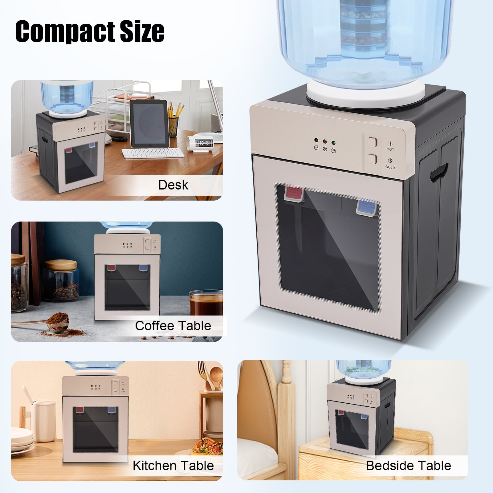 Hot & Cold Water Cooler Dispenser – 3-5 Gallon Capacity, Champagne Gold, Food-Grade, Detachable for Easy Cleaning
