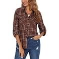 thumbnail image 4 of DondPO Jackets For Women Plaid Shirts For Women Long Sleeve Button Down Christmas Fall Jacket Plaid Shirts For Women Flannel Jacket Women Brown XL Clearance！, 4 of 6