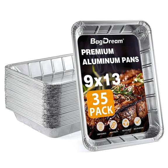 BagDream 9x13" Disposable Aluminum Foil Cake Pans Heavy Duty Tin Foil Pans Half Size for Baking, Meal Prep and Freezer, Takeout, 35 Count