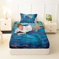 thumbnail image 4 of Feelyou Cartoon Kawaii Shark Twin Sheet Sets for Kids Boys Girls, Mystic Undersea Reef Animal Bedding, Blue, 3pcs, 4 of 5