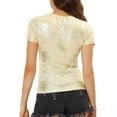 thumbnail image 3 of INSPIRAR CHIC Blusas de fiesta brillantes de manga corta texturizadas metálicas para mujeres L Dorado claro, 3 of 6