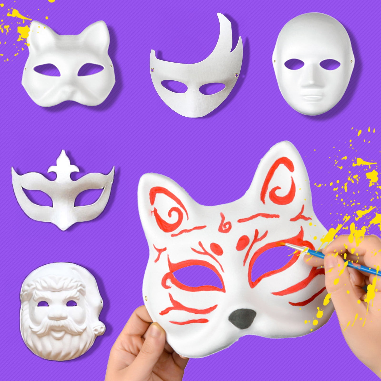 Ipetboom 3 Pcs Cat Masks White Plain Diy Unpainted Cat Half Masks Blank  Animal Masquerade Masks Mardi Gras Dance Cosplay Party Masks Blank Fox Mask