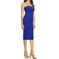 thumbnail image 2 of Women's Elastic Tube Top Strapless Basic Casual Solid Slim Bodycon Midi Dress S-3XL Royal Blue 2XL, 2 of 3