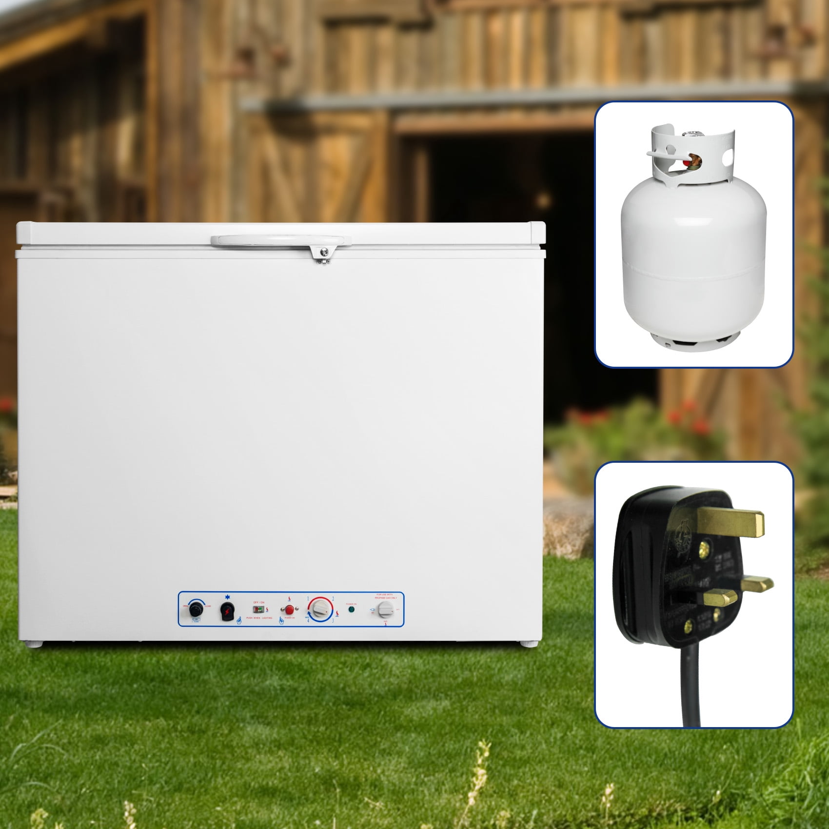 7 Cu ft Chest Freezer, LPG/110v 2 Way Propane Off Grid Lock and Top Open Door Outdoor Camping White