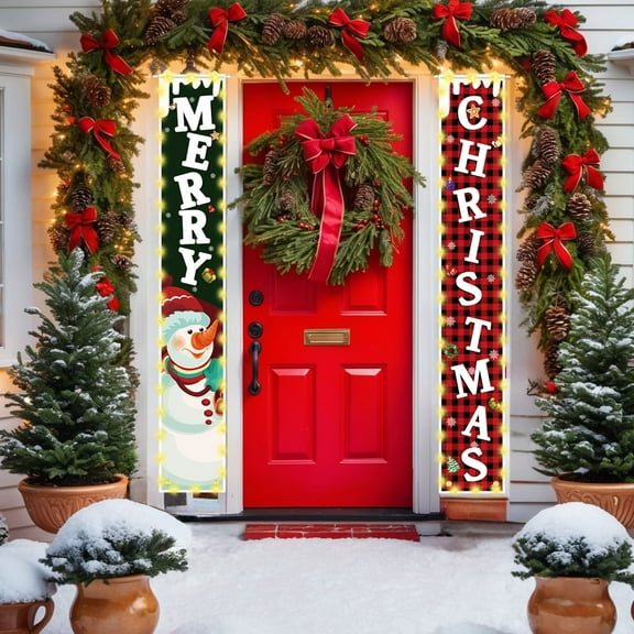 Christmas Decorations Outdoor Yard, Outside Front Porch Sign Set with Lights, Xmas Door Decorations, Hanging Merry Christmas Banner for Home Decor Wall Front Door Yard Garage