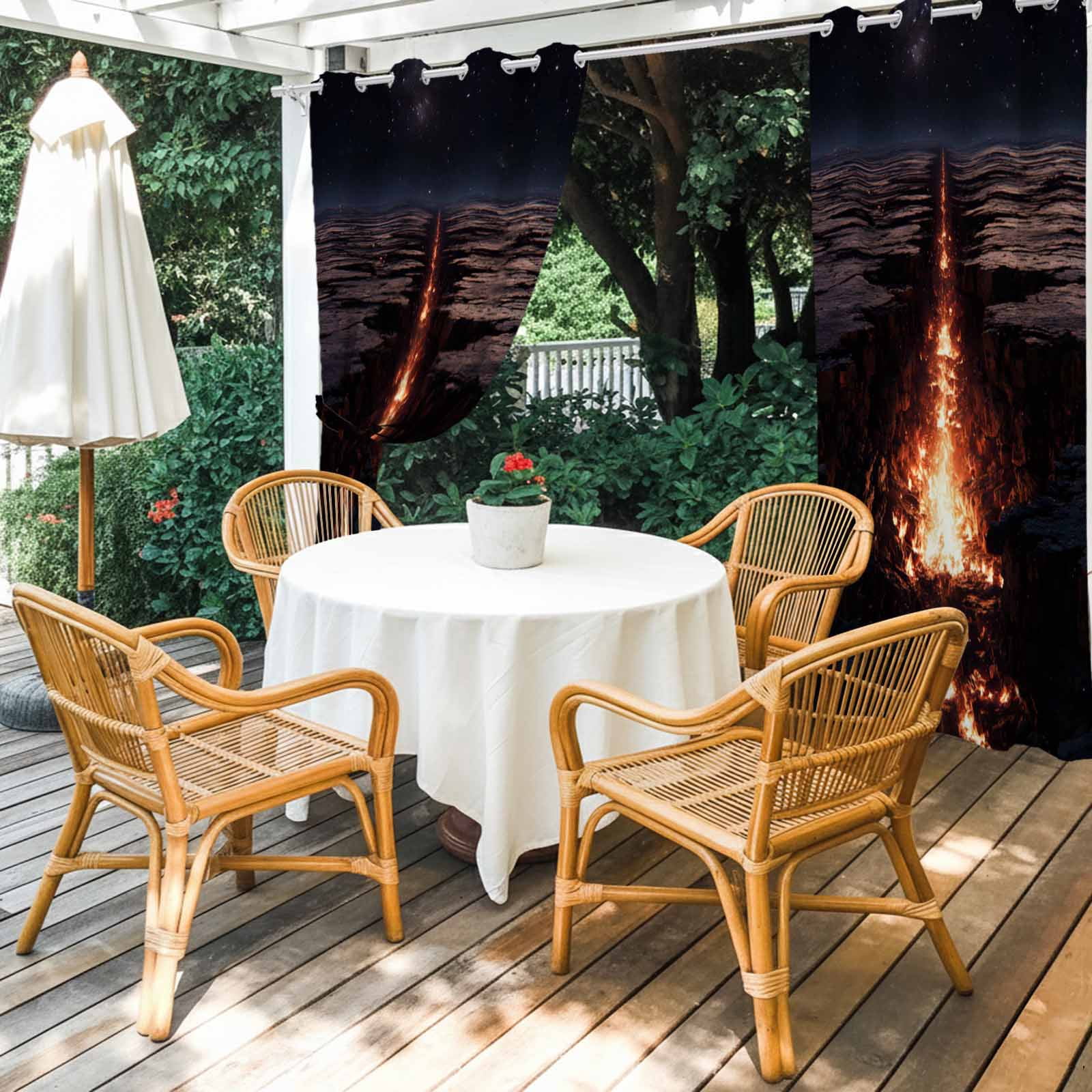 Nature Lava Rift Outdoor Curtains for Patio, Modern Black Red Glowing Crevice Starry Sky Sunshade Privacy Drapes Grommet Waterproof Outside Curtains for Porch/Cabana/Balcony 54"x 108", 1 Panel