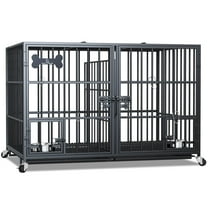 48/42 inch XL Dog Crate for Large Dog/Double Medium Dogs,Heavy Duty Metal Dog Cages,All Metal Open Top,Dog Kennel Indoor with Wheels,Floor Grid, Tray, Divider and Feeding Bowl