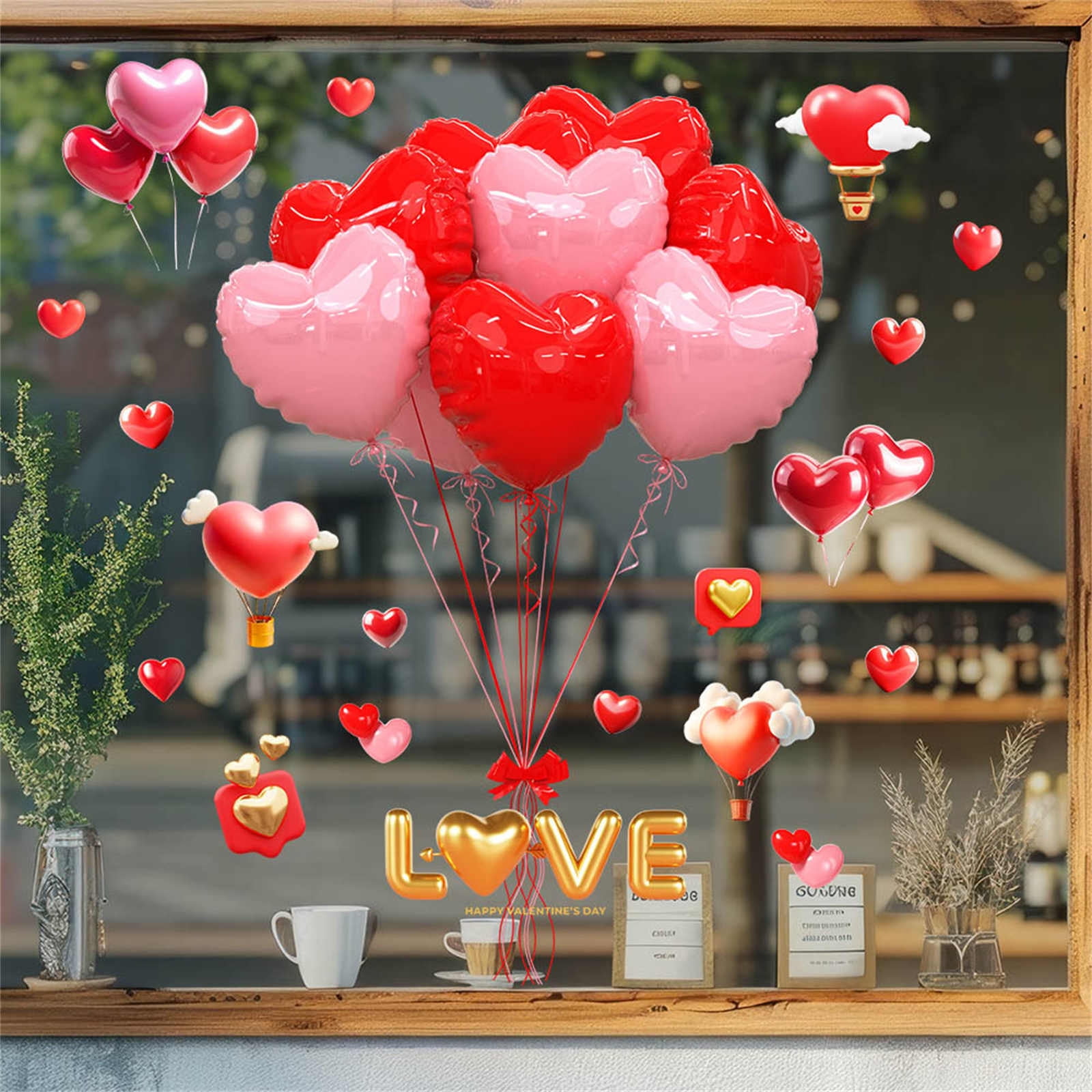 REZUOFI 8 PCS Valentine's Day Stickers Heart Shaped Static Cling Window Decor Reusable Holiday Wall Decals for Home Party Decorations
