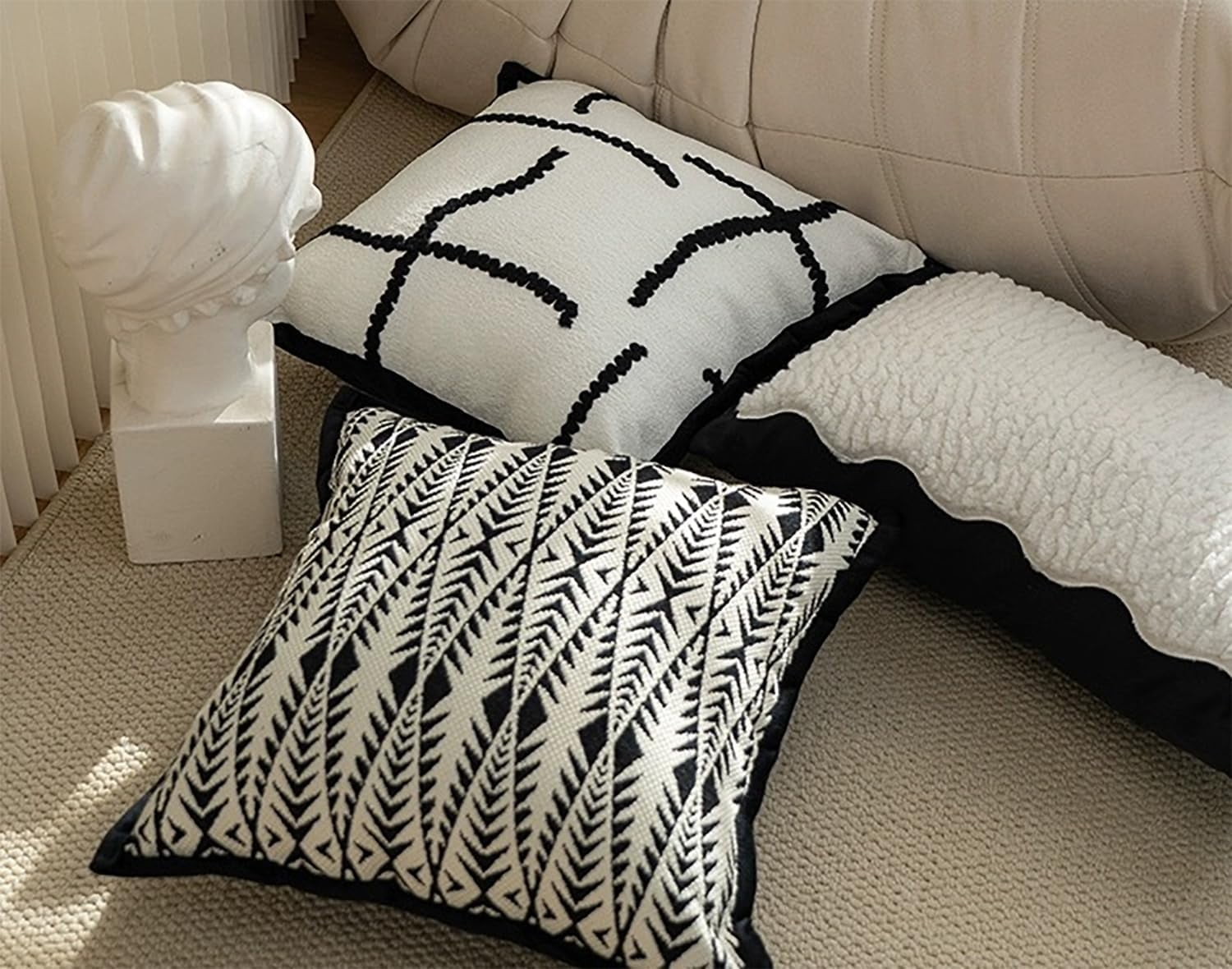 Fennco Styles Jacquard Moroccan Diamond Decorative Filled Throw Pillow 18" W X 18" L – Black Geometric Square Cushion for Couch, Sofa, Bedroom, Office and Living Room Décor