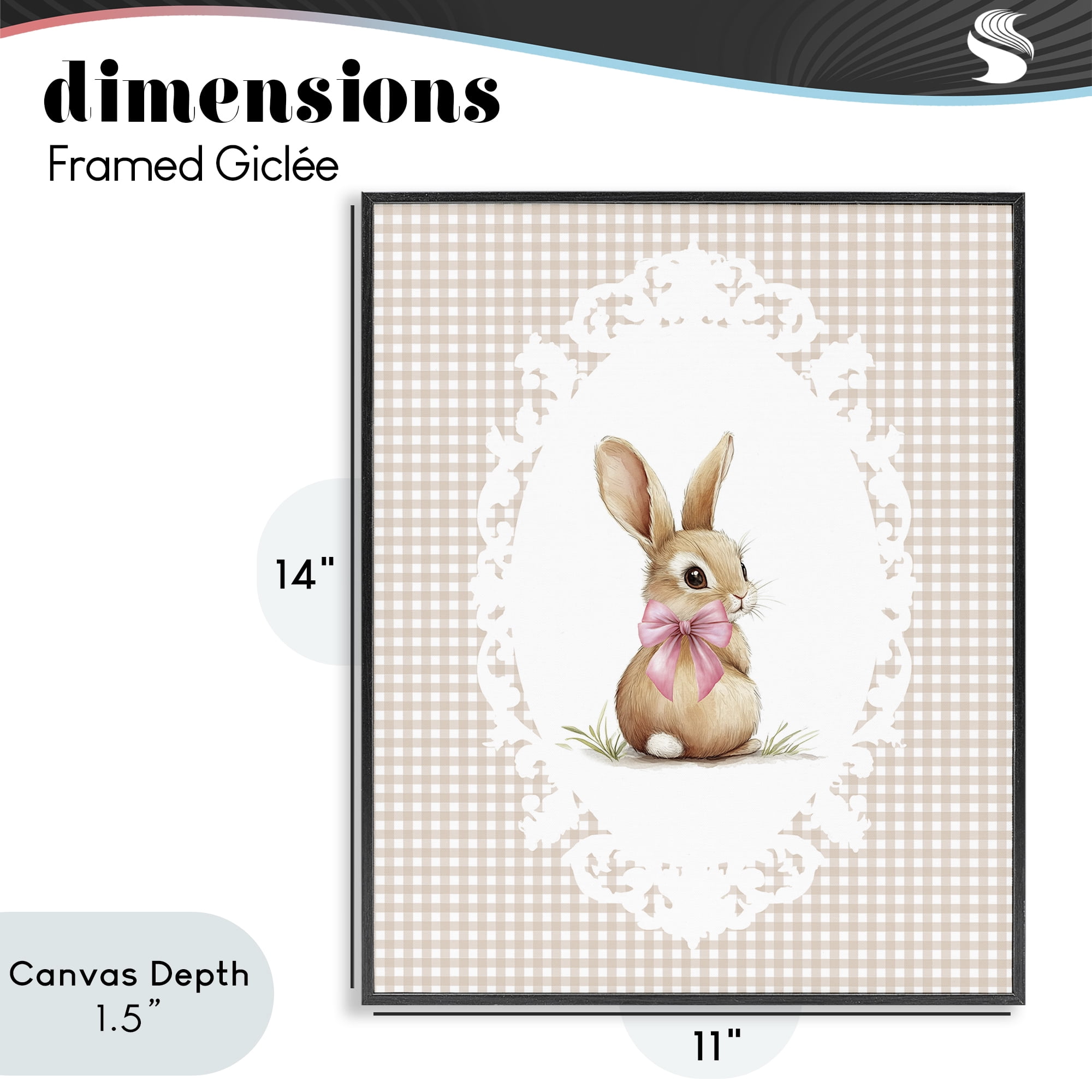 Stupell Industries Vintage Bow & Gingham Bunny Black Framed Giclee Art, design by Christine Simpson Art
