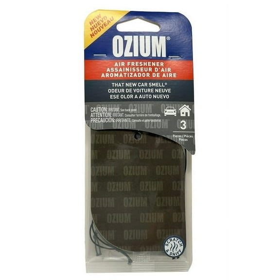 Ozium Paper Hanging Car Air Freshener with Odor Eliminator for Car, That New Car Smell, 3 Ct