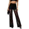 thumbnail image 2 of Karymi Running Shorts for Women Solid Floral Lace Sheer Flare Long Pants, Elastic High Waist See-Through Casual Trousers With Lined Short For Party Club Daily Pants for Women, 2 of 7