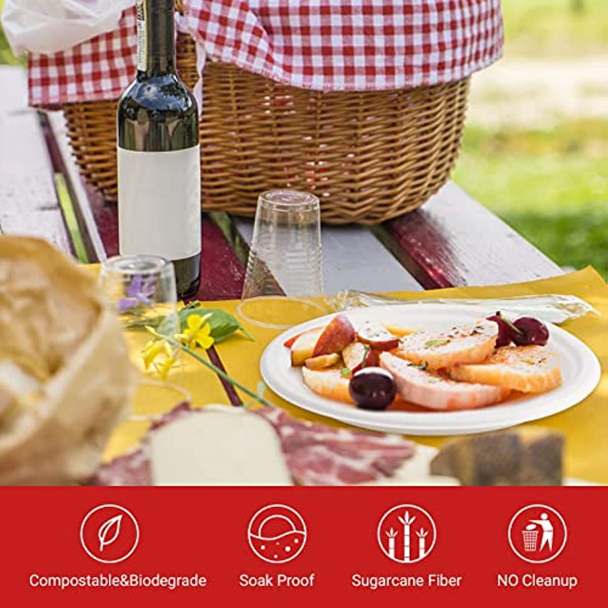 6 inch Compostable Dessert Plates, Heavyduty Sugarcane/Bagasse and Bamboo Fibre Biodegradable Disposable Paper Plate