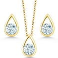 thumbnail image 2 of Gem Stone King 1.50 Ct Round Sky Blue Aquamarine 18K Yellow Gold Plated Silver Teardrop Pendant and Earrings Jewelry Set With Chain, 2 of 4