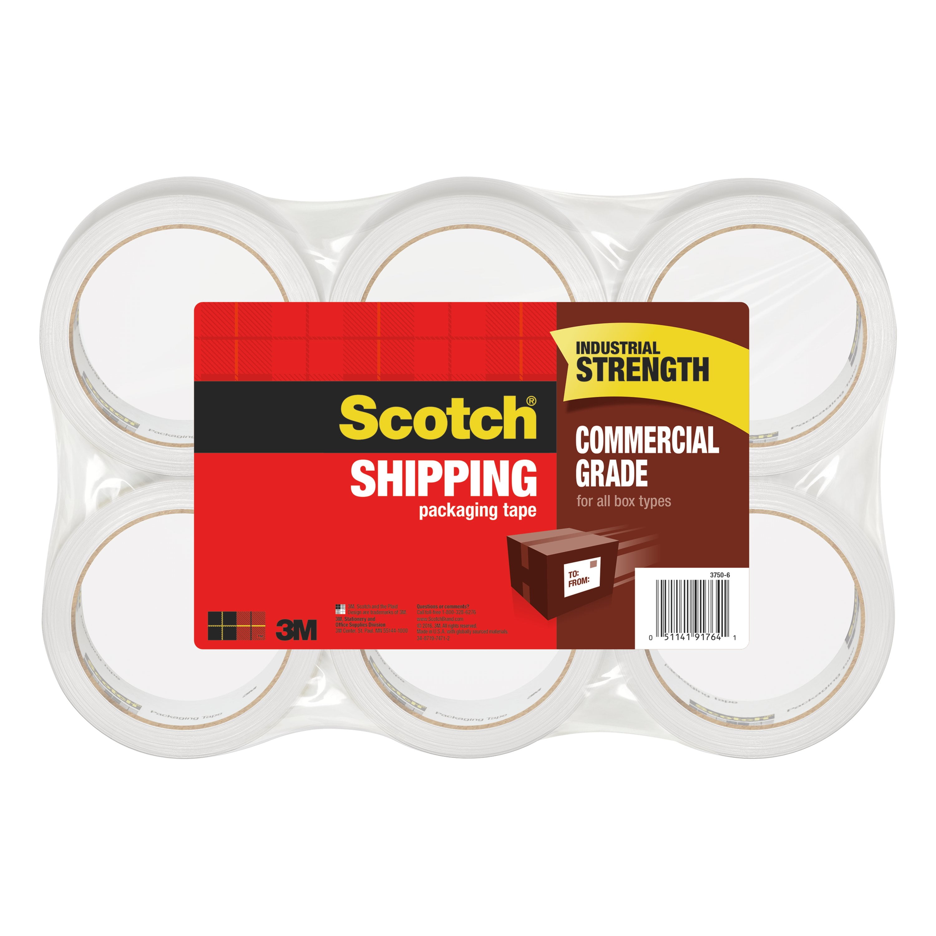 3750-12-DP3 12 Rolls with Refillable Dispenser 1.88 in x 54.6 yd Scotch Commercial Grade Shipping Packaging Tape