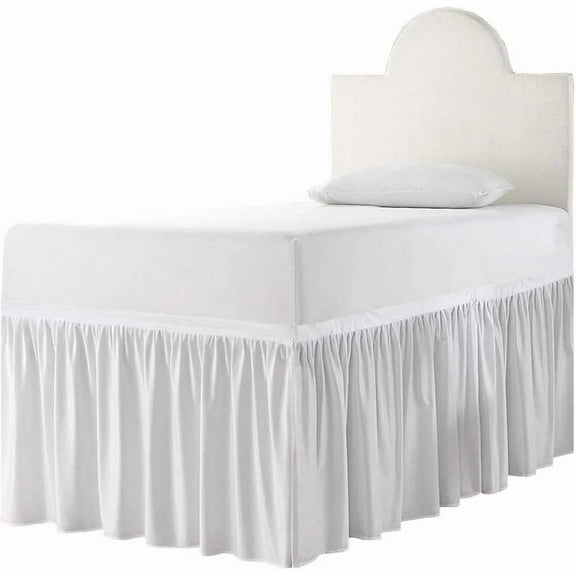 Dorm Bed Skirt - Dust Ruffle 100% Microfiber 50" Tailored Drop, Wrinkle and Fade Free - Ultra Soft & Easy Fit - White Solid, Twin-XL Size (39"x 80")