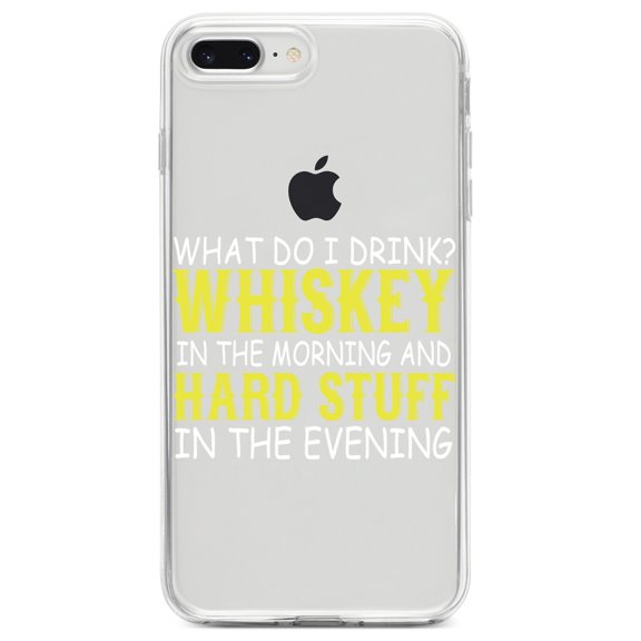 DistinctInk Clear Shockproof Hybrid Case for iPhone 7 PLUS / 8 PLUS (5.5" Screen) TPU Bumper Acrylic Back Tempered Glass Screen Protector - Whiskey in the Morning, Hard Stuff Evening