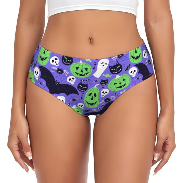 Fotbe Cute Halloween Calzones Estampados para Mujer – Ropa Interior de Algodón, Cómoda, Suave y Elástica-X-Small