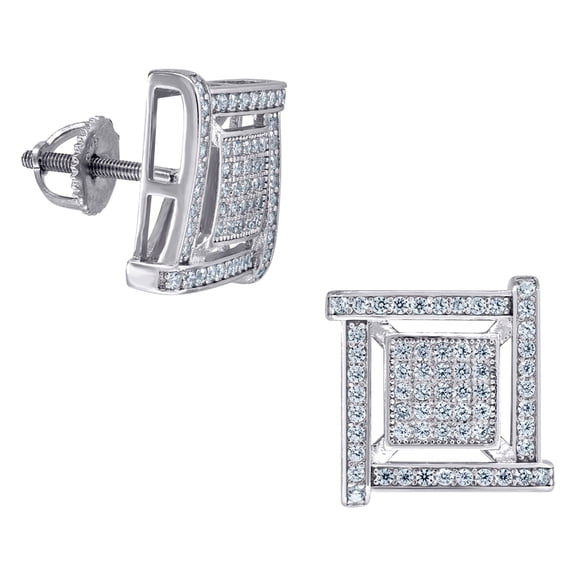 925 Sterling Silver Unisex Cubic Zirconia Square Stud Earrings Stud Earring for Women - 3.6 Grams