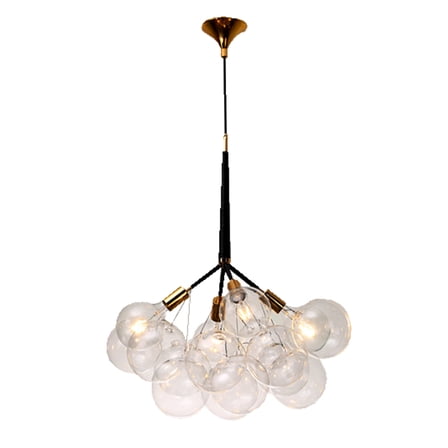 Glass Bubble Pendant Light, 4 E26 Bulb Holders, 12 Glass Balls, Adjustable Hanging Cable, 60W Max Bulb Power,  Gold and Black Design for Home Décor