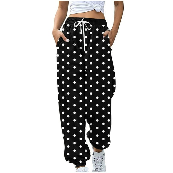 Oplxuo Womens Sweatpants Casual Drawstring Baggy Joggers Polka Dot High Waist Sweat Pants Workout Lounges with Pockets