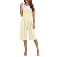 thumbnail image 3 of Wide Leg Overalls Bibs for Women Capri Length Pocket Linen Summer Casual Romper Jumpsuits Capris Pants (S, Beige), 3 of 6