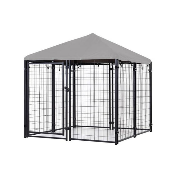 Garden Winds Custom Fit Replacement Canopy Top Cover Compatible with The PawHut 5’x 5’ x 5’ Outdoor Dog Kennel Playpen - Upgraded Performance RipLock 350 Fabric - Slate Gray