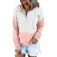 thumbnail image 1 of Sudadera Para Mujer Otoño Con Cuello en V Camisas de Manga Larga Cremallera Colorblock Sudaderas Con Capucha Túnica de Bolsillo Tops Con Cordón Odeerbi ODB183065, 1 of 6