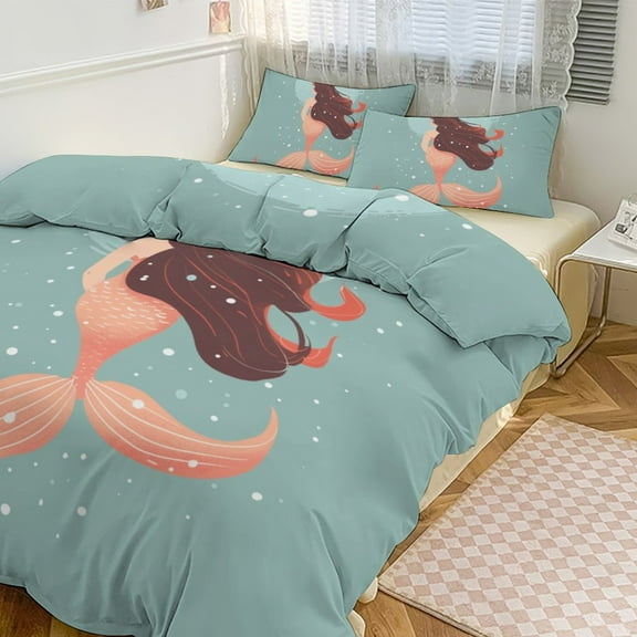 Ocean Cute Mermaid Bedding Set with Zipper Closure for Girls & Boys