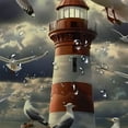 thumbnail image 5 of Pratyus Lighthouse Seagulls Clouds Printed Shower Curtain 100% Polyester Fiber Bathroom Decoration Washable Curtain with Hooks 60x72, 5 of 7