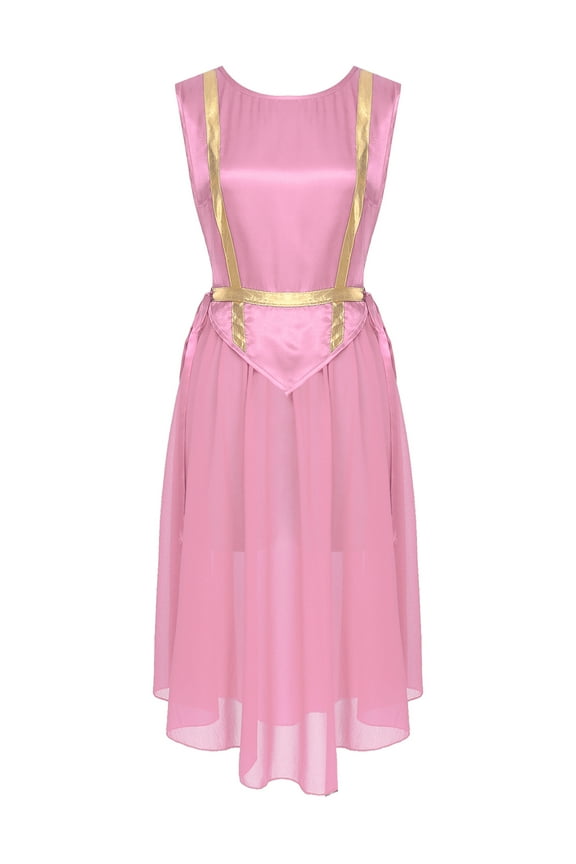 Praise Dance Tunic for Women Round Neck Sleeveless Lace-up Liturgical Overlay Tunic Dress Pink S