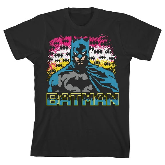 Batman Pixel Bat Horizon Boy's Black T-shirt-Medium