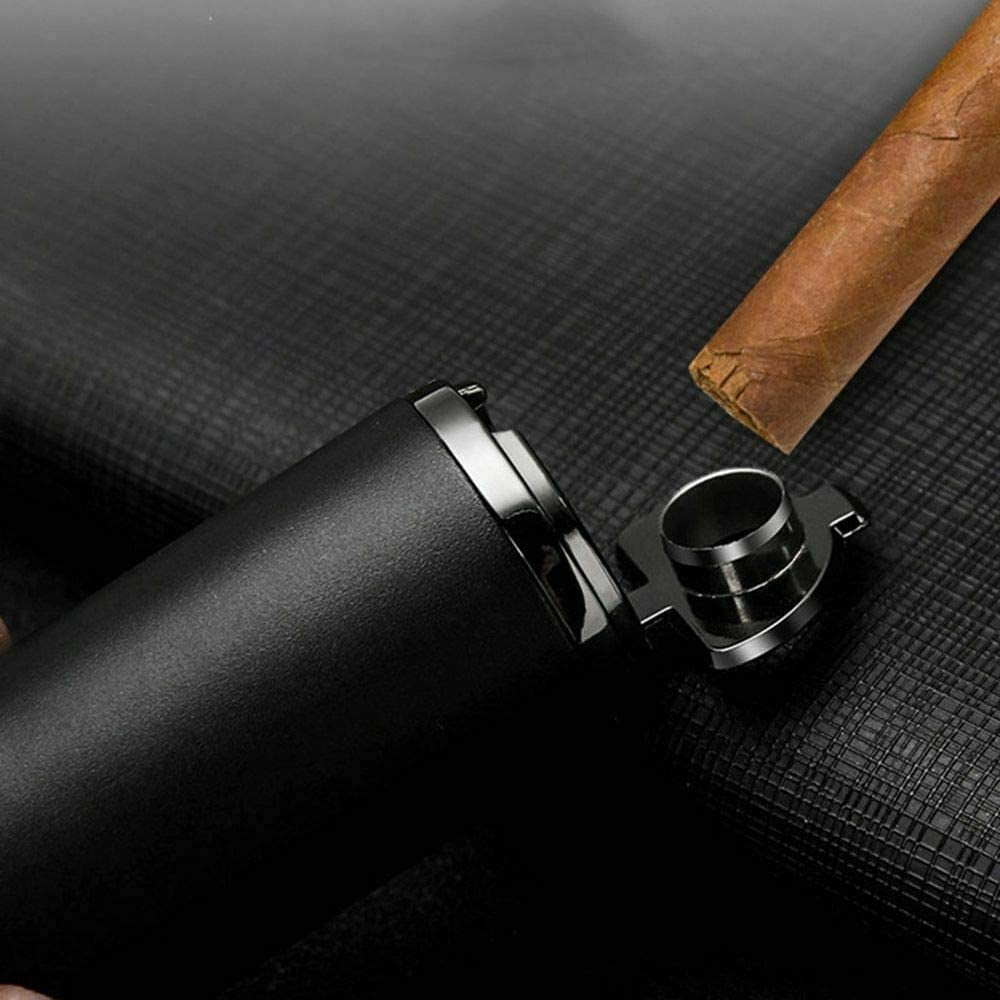 Windproof Quad 4 Nozzles Jet Flame Lighter Refillable Butane Gas Fuel Adjustable Four Jet Flames Lighter with Punch - Black