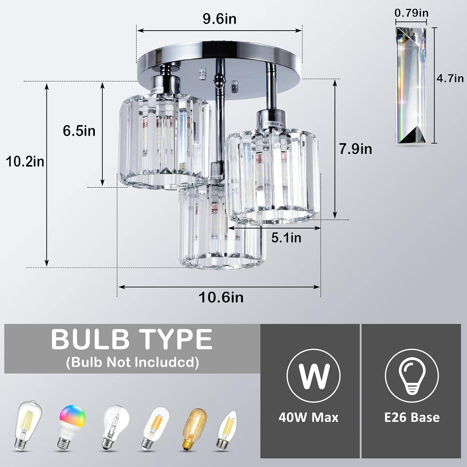 Table Lamp Semi Flush Mount Ceiling,3-Light Kitchen Mount,Hallway Light Fixtures Ceiling with Clear Crystal Shades for Kitchen Entryway Bedroom Bathroom Foyer,Bedroom Lamp