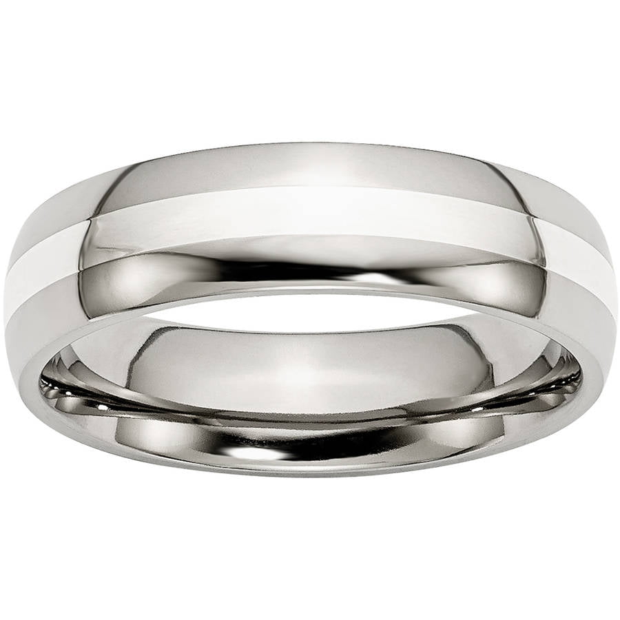 Box Stainless Steel Sterling Silver Inlay 6mm Polished Band 