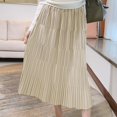 thumbnail image 2 of RUTAYY 2025 Spring Summer New Pleated Design Elastic High Waist Knee Length Mid-Length Skirt For Women Solid Color Smocked Boho Pleated Skirts, 2 of 4