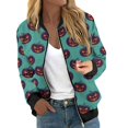 thumbnail image 1 of Chaqueta bomber con temática de Halloween para mujer, con lindos fantasmas, murciélagos y estampado de luna, informal, ligera, con cremallera, 1 of 5