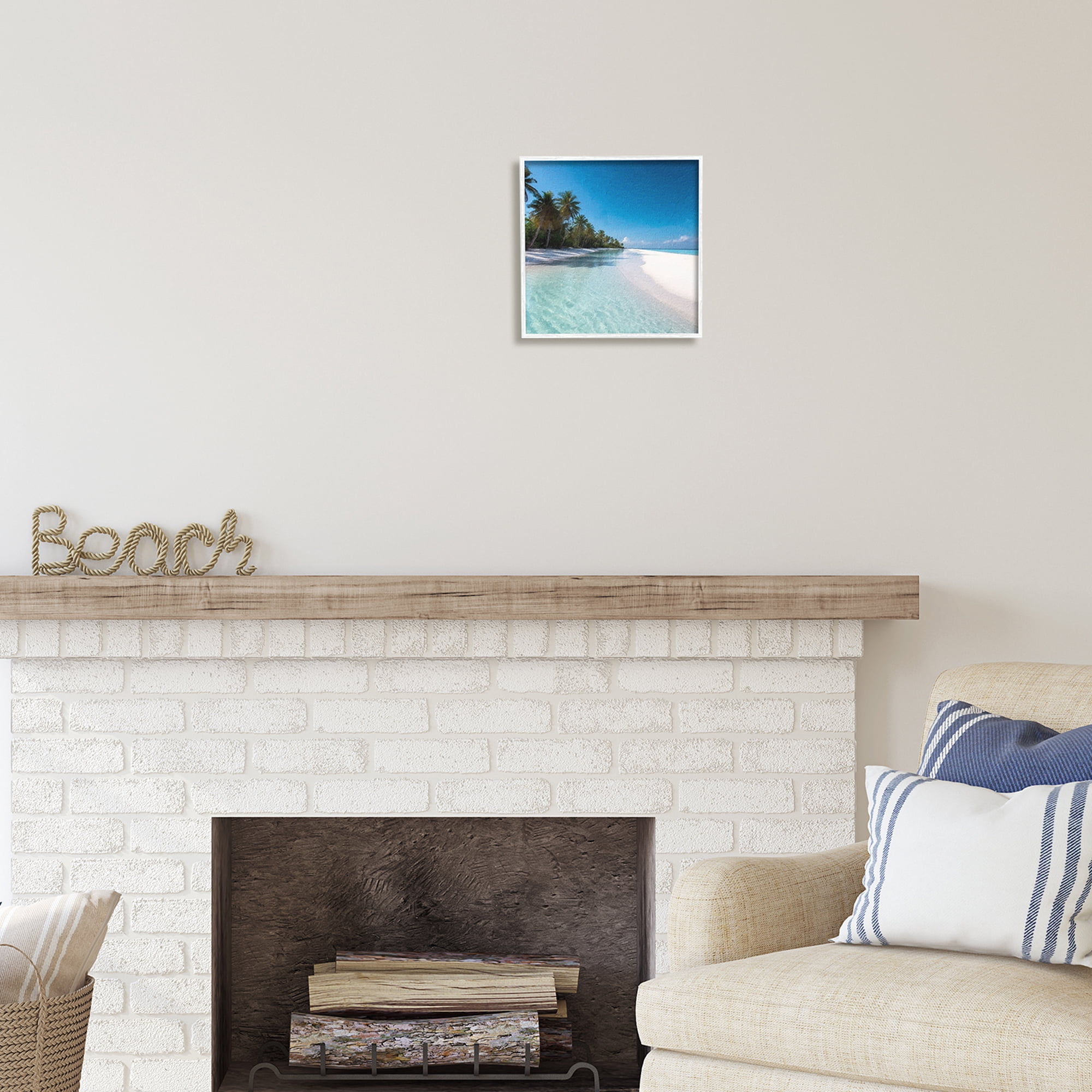 Stupell Industries Summer Tropical Beach Landscape Photography White Framed Art Print Wall Art, 12 x 12
