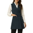 thumbnail image 1 of INSPIRE CHIC Blazer Long Sans Manches à Col à Revers pour Femmes Bleu Foncé S, 1 of 5