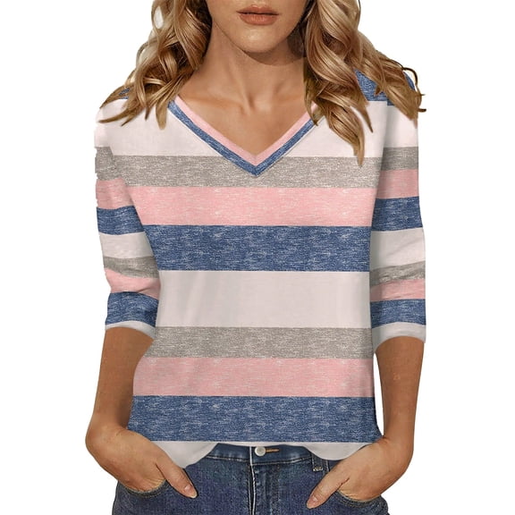 Long Sleeve Shirts For Women 3/4 Length Sleeve Tops Casual V Neck Shirts Basic Tees Business Work Blouses Summer Fall Clothes Womens Long Sleeve Tops