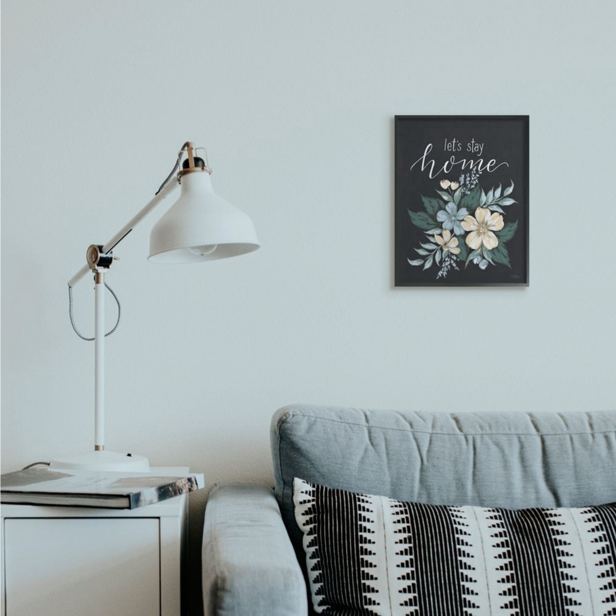 Stupell Industries Let's Stay Home Quote Chalk Style Florals Design by Michele Norman