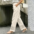 thumbnail image 2 of Womens Cotton Linen High Waist Wide Leg Pants for Summer Casual Palazzo Trousers Lightweight Lace Lounge Pants with Pockets Beige XL(XL), 2 of 5